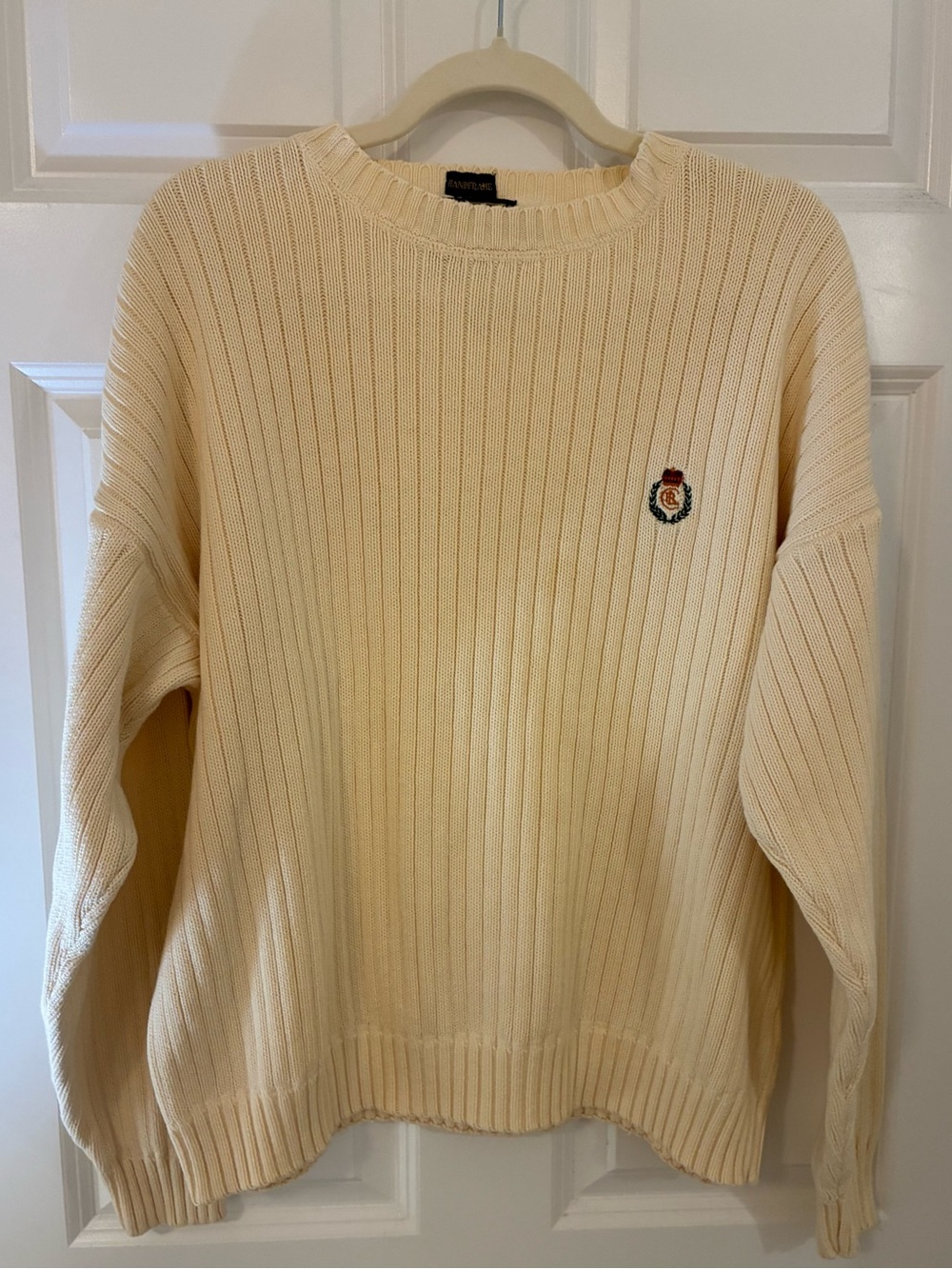 Vintage Ralph Lauren Chaps Cotton Classic Cream Ribbed Crewneck Sweater L